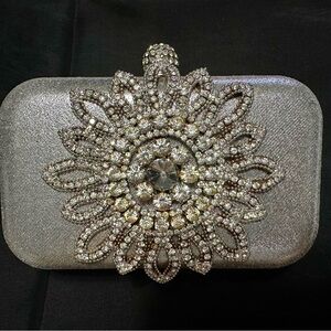 Silver Clutch with Crystal Embellishment